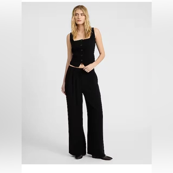 NEW EXPRESS $88 HIGH WAISTED TROUSER PANTS Wide leg black SZ 4 - Picture 1 of 6